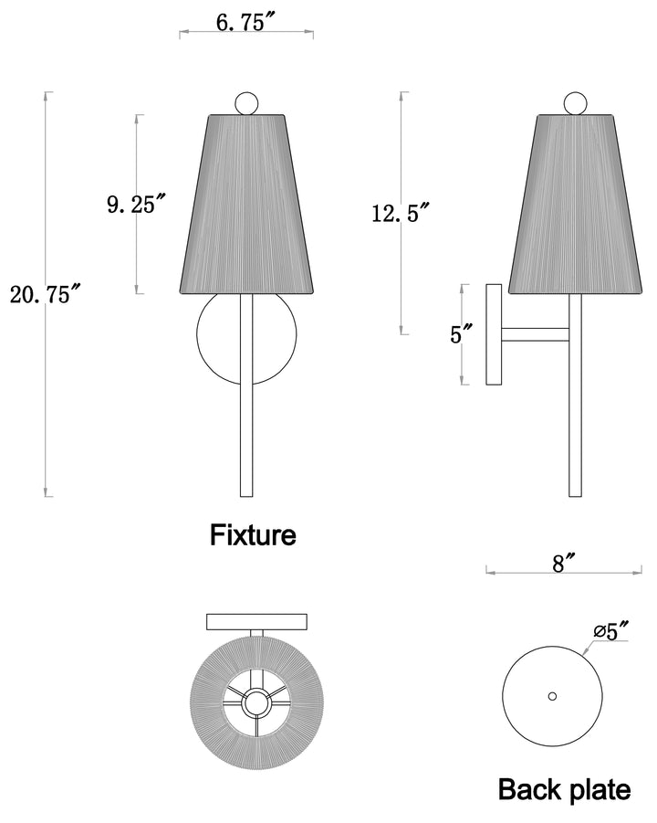Valette 1-Light Wall Sconce dimensions diagram