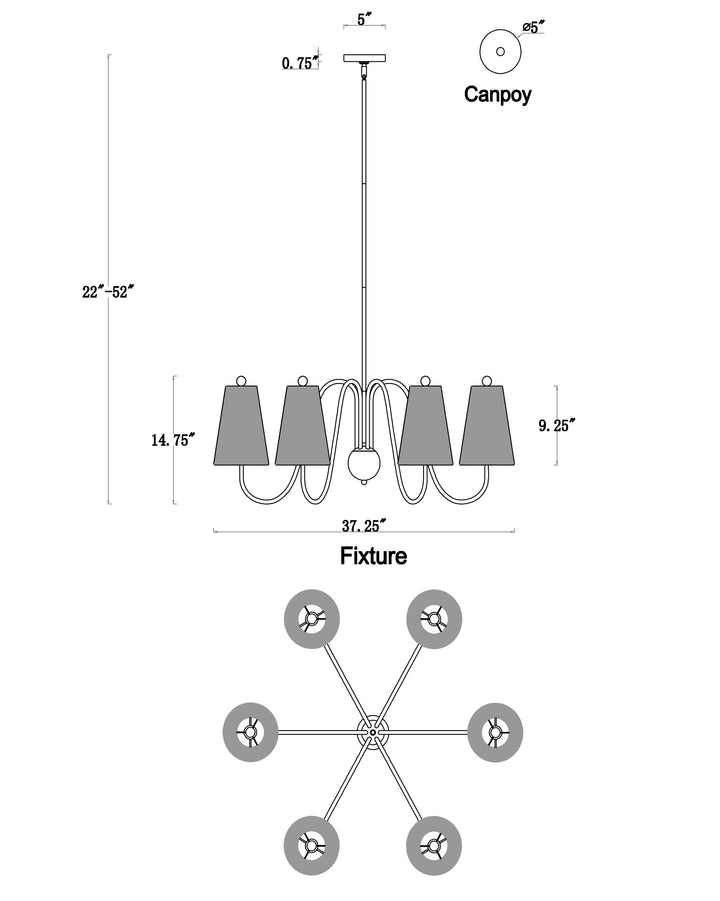 Valette Chandelier dimensions diagram