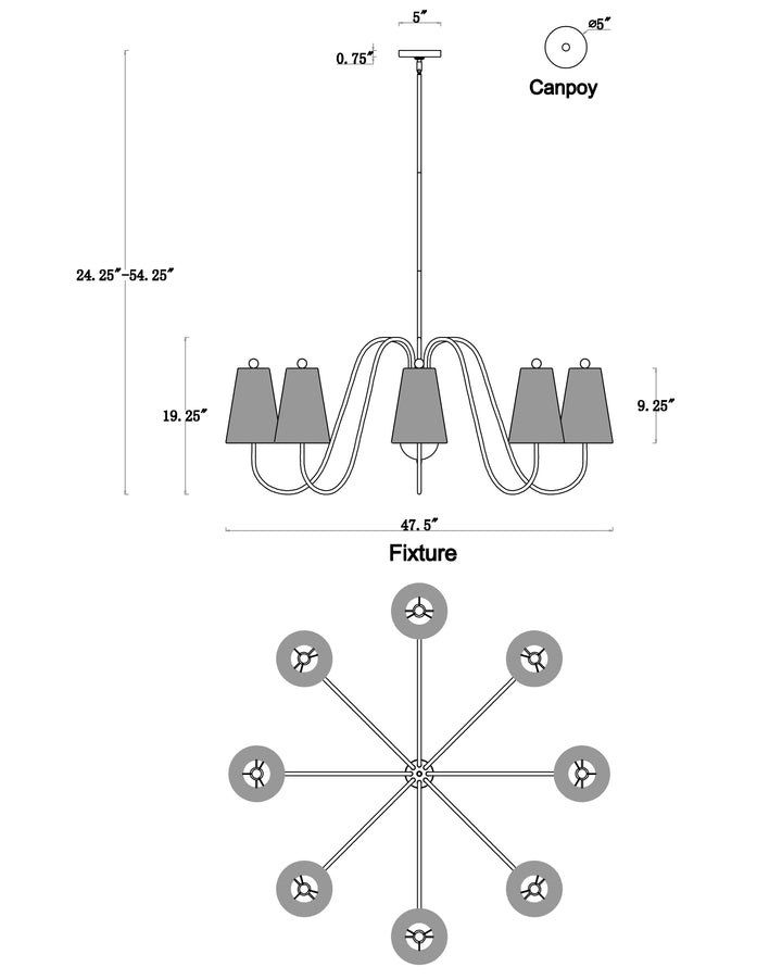 Valette Chandelier dimensions diagram