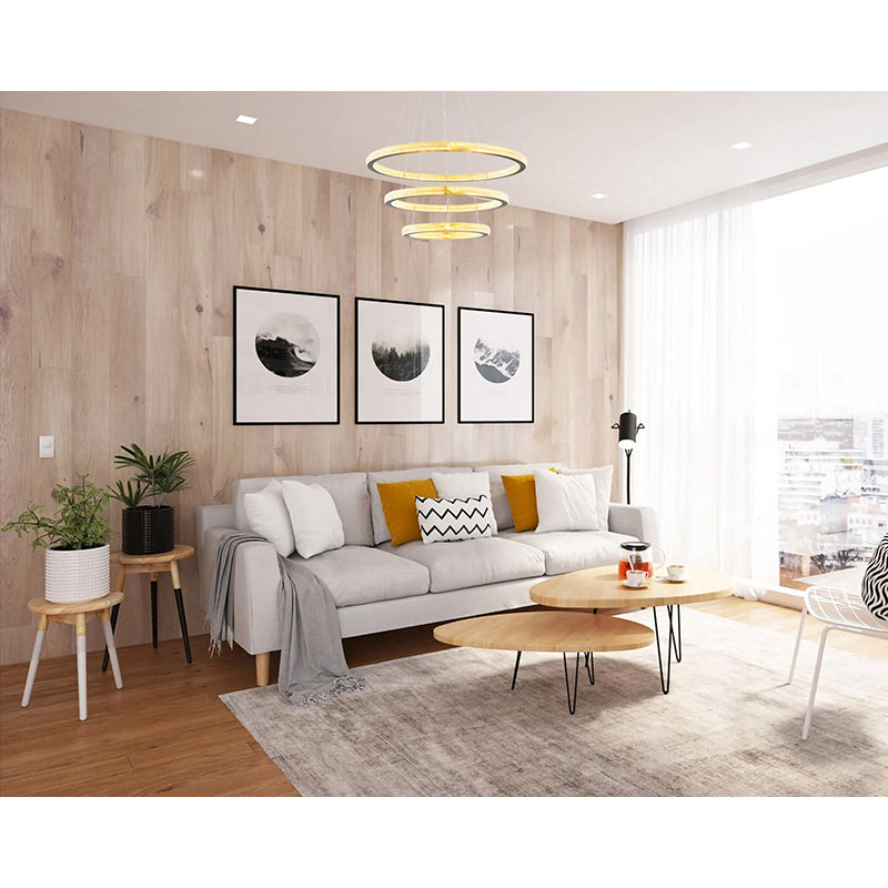 Sand Gold Frame Three Ring LED Chandelier with Acrylic Diffusers by Bethel - view 6
