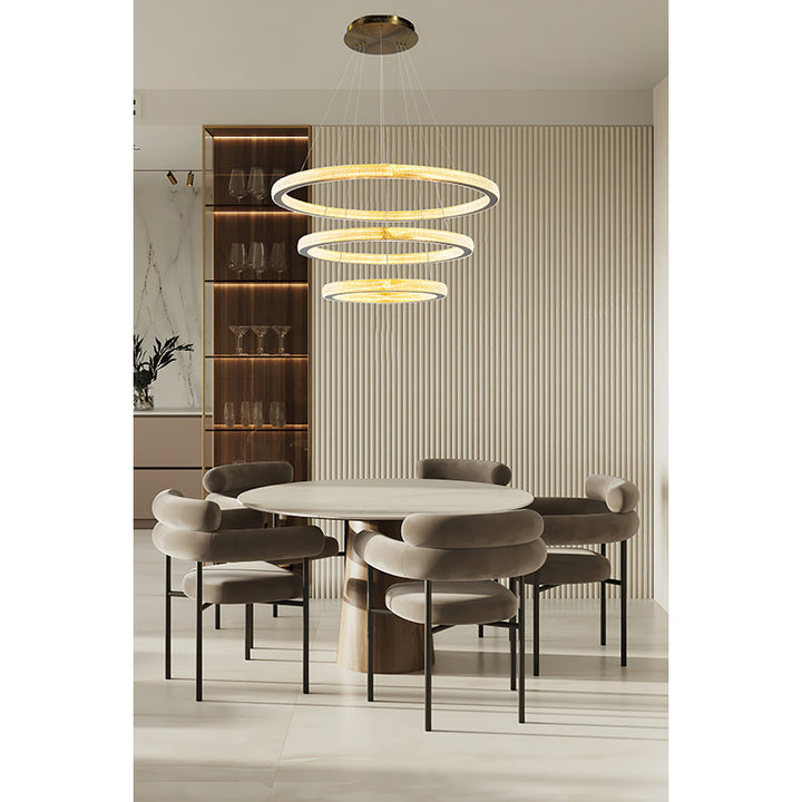 Sand Gold Frame Three Ring LED Chandelier with Acrylic Diffusers by Bethel - view 8