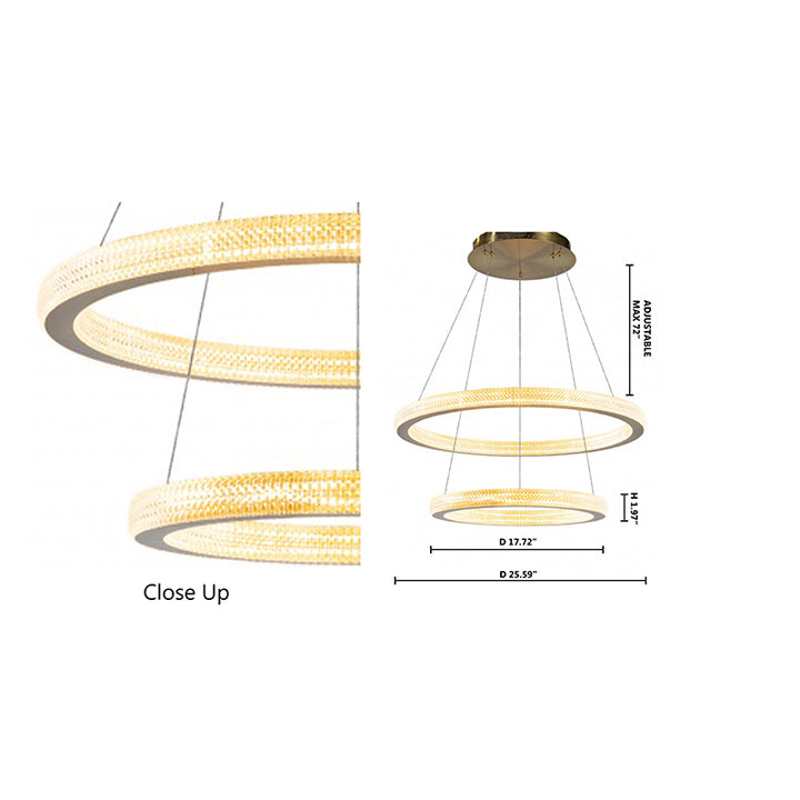 Sand Gold Frame Two Ring LED Chandelier with Acrylic Diffuser by Bethel - view 2