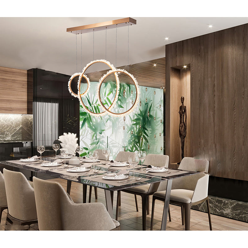 Gold Frame Three Ring LED Chandelier with Clear Beaded Crystal Detailing by Bethel - view 3