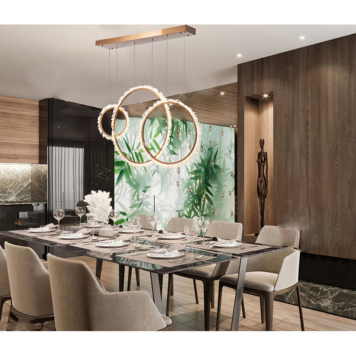 Gold Frame Three Ring LED Chandelier with Clear Beaded Crystal Detailing by Bethel - view 3