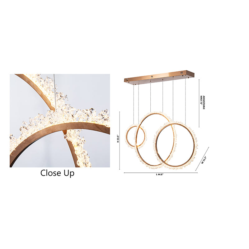 Gold Frame Three Ring LED Chandelier with Clear Beaded Crystal Detailing by Bethel - view 4