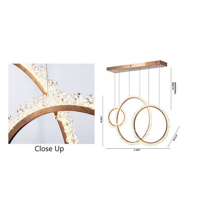Gold Frame Three Ring LED Chandelier with Clear Beaded Crystal Detailing by Bethel - view 4