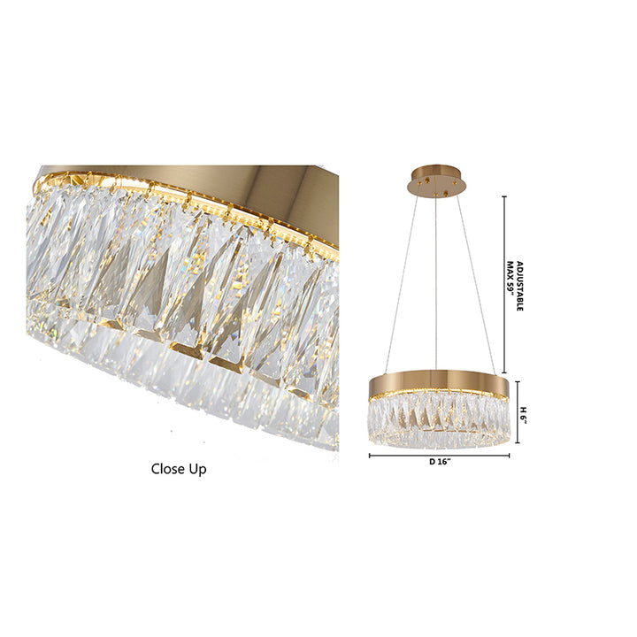Round Frame LED Chandelier with Clear Hanging Crystals by Bethel - view 15