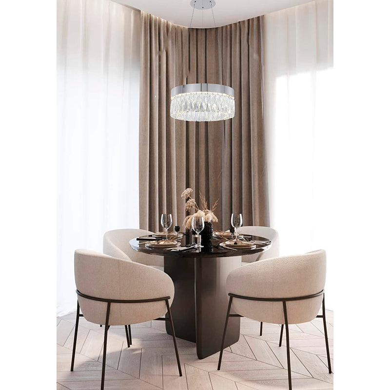 Round Frame LED Chandelier with Clear Hanging Crystals by Bethel - view 2
