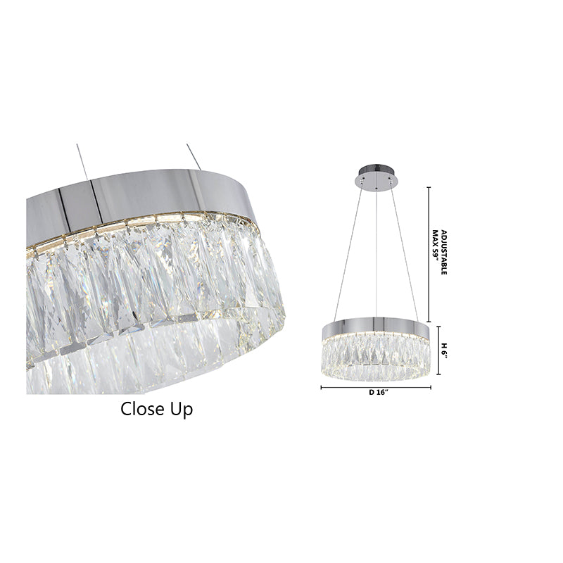 Round Frame LED Chandelier with Clear Hanging Crystals by Bethel - view 3