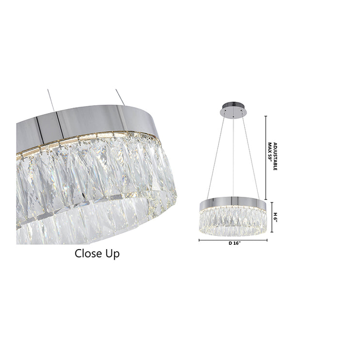 Round Frame LED Chandelier with Clear Hanging Crystals by Bethel - view 3