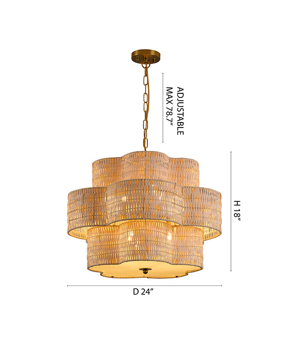 Rattan Waved Basket Pendant Light with Brass Hardware by Bethel - view 2
