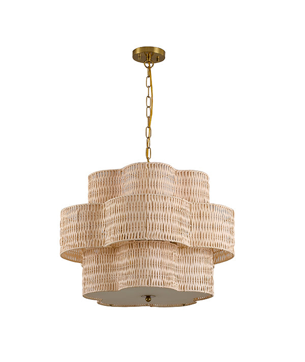 Rattan Waved Basket Pendant Light with Brass Hardware by Bethel - view 3