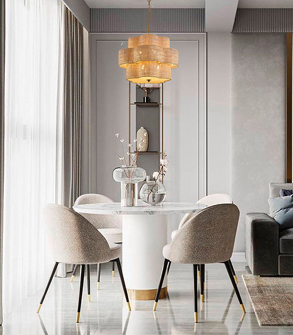 Rattan Waved Basket Pendant Light with Brass Hardware by Bethel - view 4