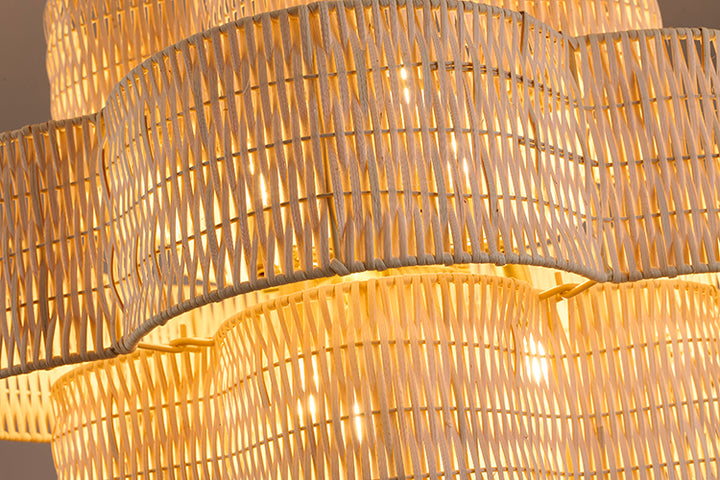 Rattan Waved Basket Pendant Light with Brass Hardware by Bethel - view 5