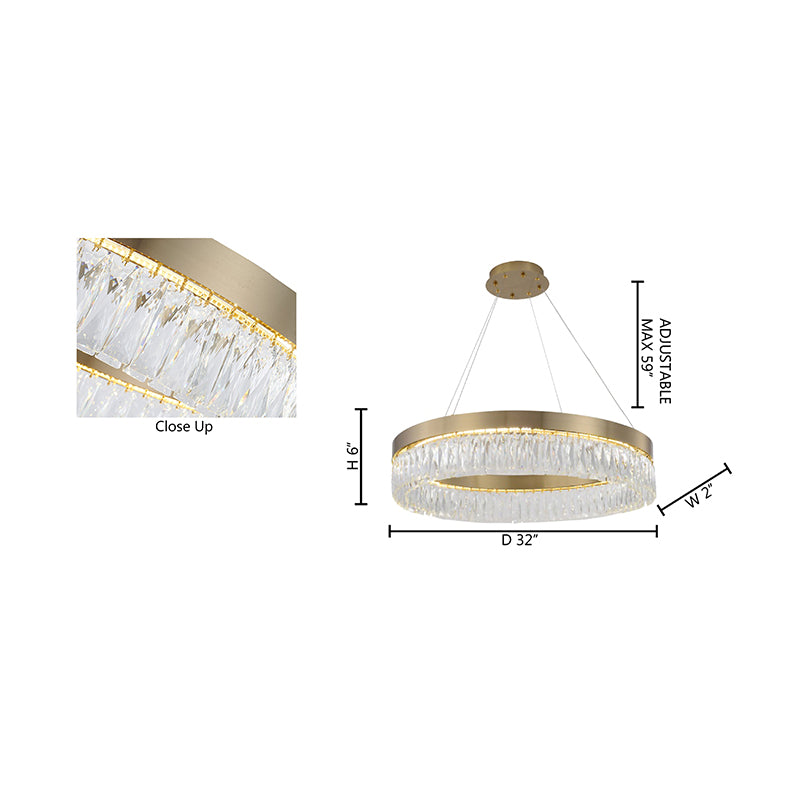 Round Frame LED Chandelier with Clear Hanging Crystals by Bethel - view 74