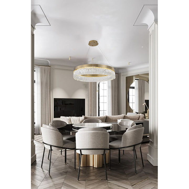 Round Frame LED Chandelier with Clear Hanging Crystals by Bethel - view 75