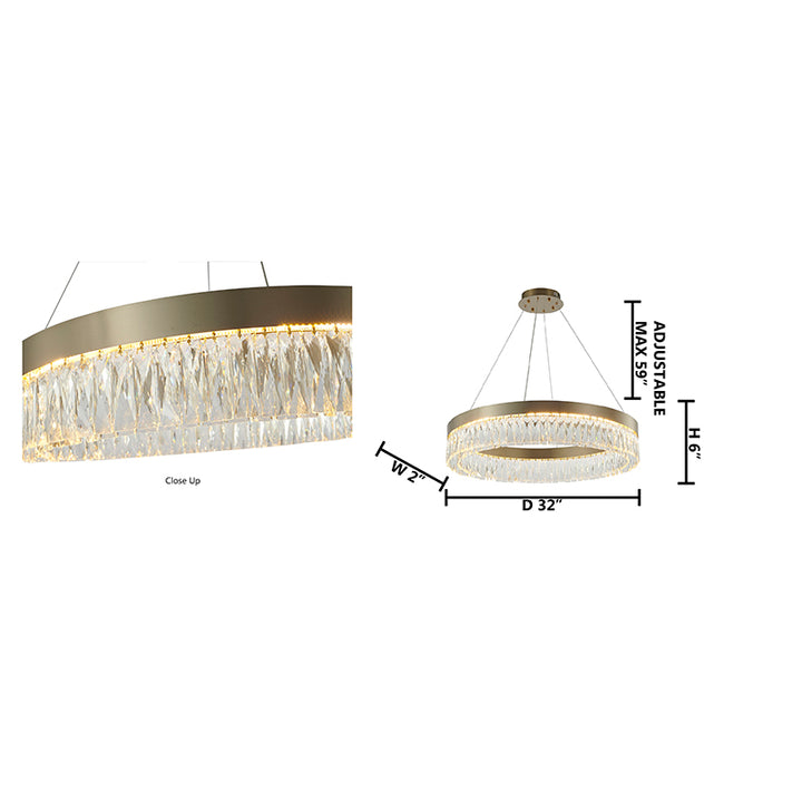 Round Frame LED Chandelier with Clear Hanging Crystals by Bethel - view 72