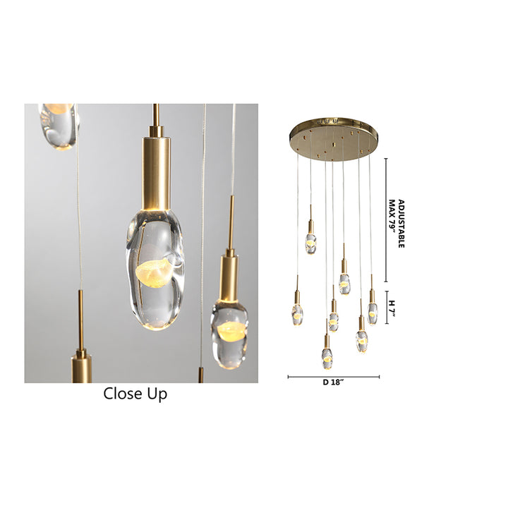Gold Aluminium Framed Chandelier with Hanging Clear Glass Orb Pendants by Bethel - view 6
