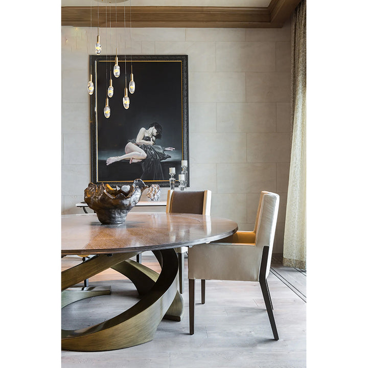 Gold Aluminium Framed Chandelier with Hanging Clear Glass Orb Pendants by Bethel - view 7