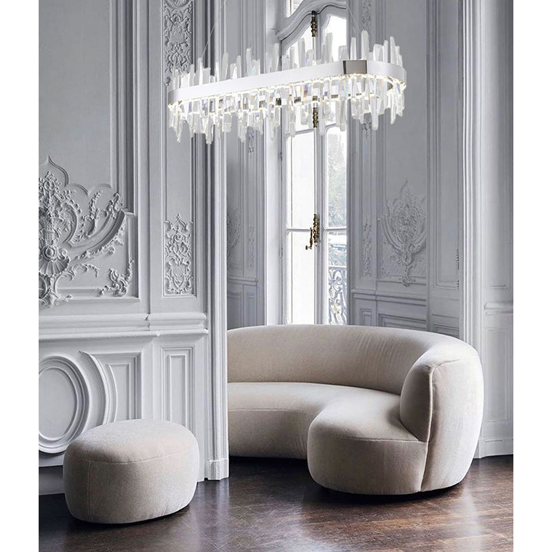 Oval Stainless Steel Frame Chandelier with Clear Crystals by Bethel - view 7