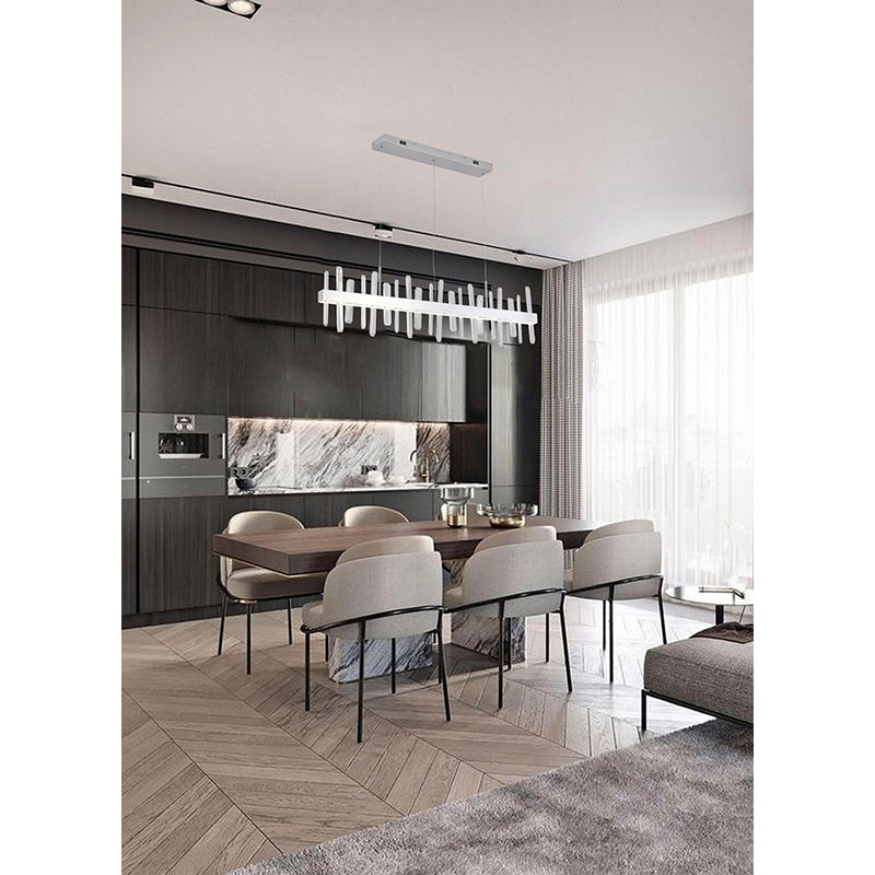 Linear Stainless Steel Framed LED Chandelier with Clear Crystals by Bethel - view 6