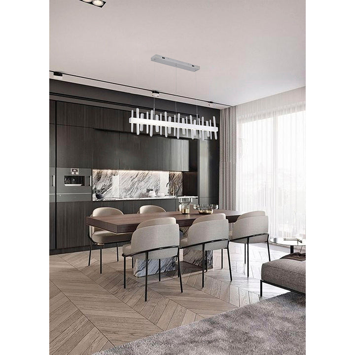 Linear Stainless Steel Framed LED Chandelier with Clear Crystals by Bethel - view 6