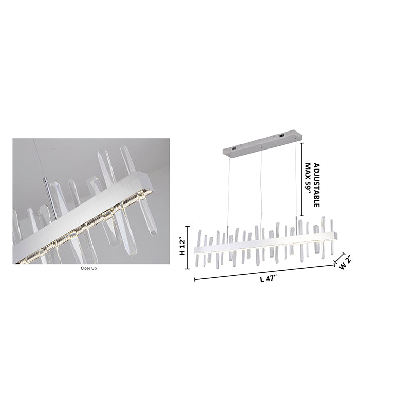 Linear Stainless Steel Framed LED Chandelier with Clear Crystals by Bethel - view 7