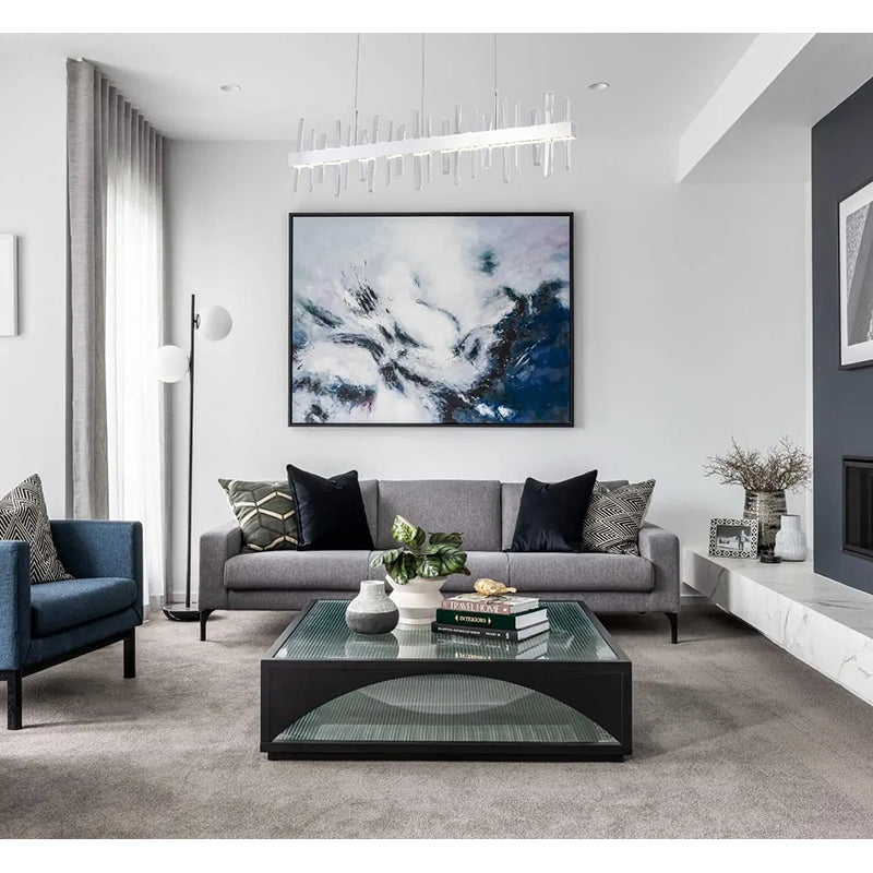 Linear Stainless Steel Framed LED Chandelier with Clear Crystals by Bethel - view 8