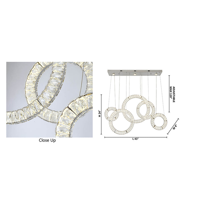 Five Clear Crystal Ring LED Chandelier with Hardware by Bethel - view 13