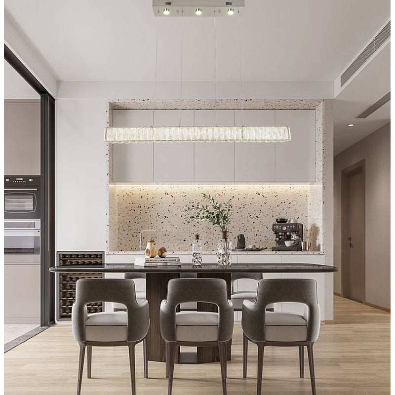 Long Rectangular Clear Crystal LED Chandelier with Chrome Hardware by Bethel - view 5