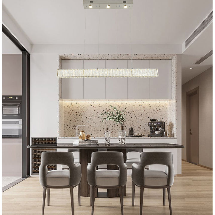 Long Rectangular Clear Crystal LED Chandelier with Chrome Hardware by Bethel - view 5