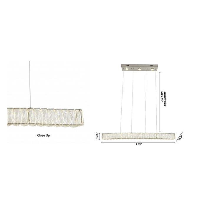 Long Rectangular Clear Crystal LED Chandelier with Chrome Hardware by Bethel - view 6
