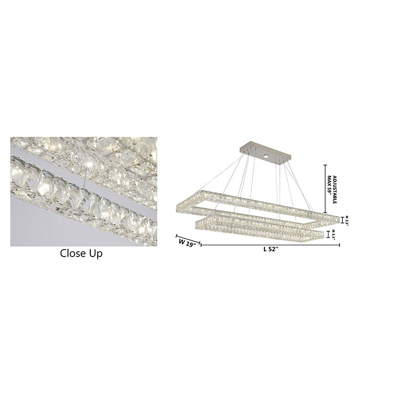 Two Tier Rectangular Clear Crystal Chandelier with Chrome Hardware by Bethel - view 4