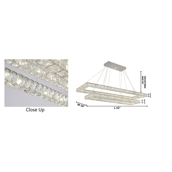 Two Tier Rectangular Clear Crystal Chandelier with Chrome Hardware by Bethel - view 4