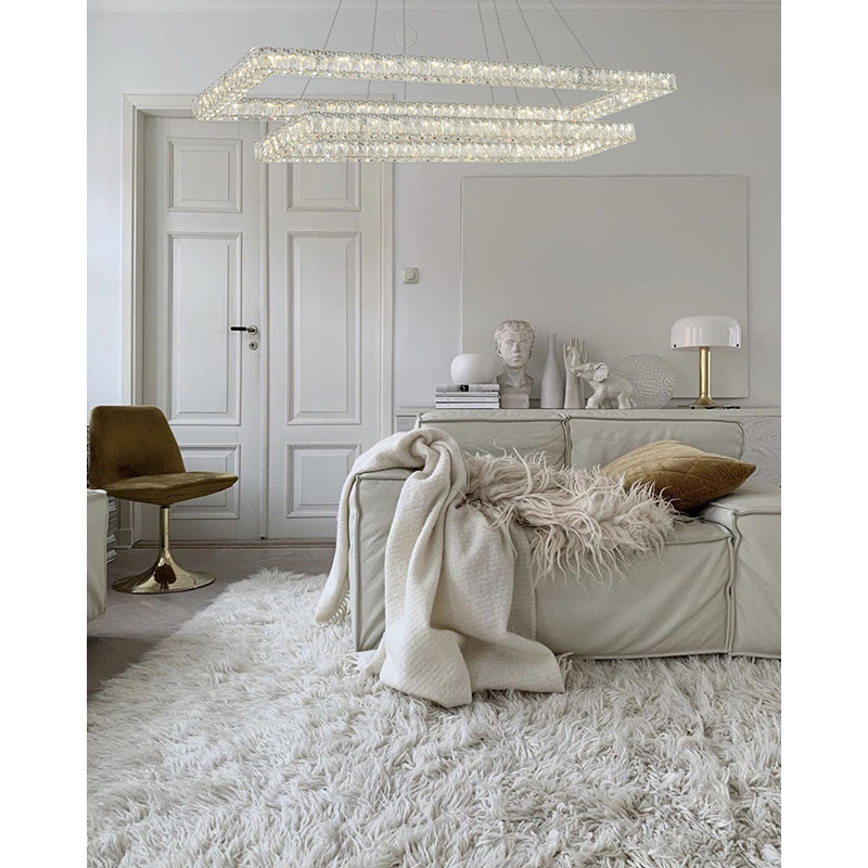 Two Tier Rectangular Clear Crystal Chandelier with Chrome Hardware by Bethel - view 5