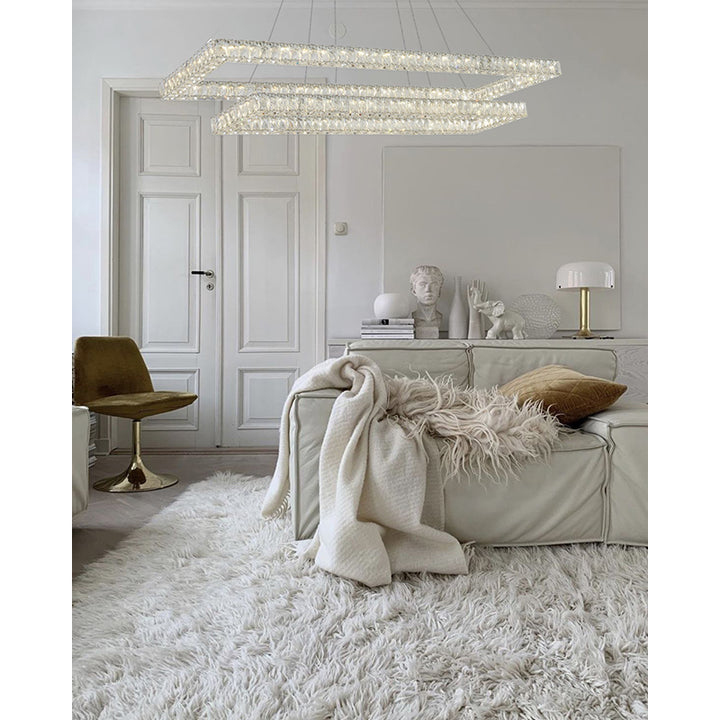 Two Tier Rectangular Clear Crystal Chandelier with Chrome Hardware by Bethel - view 5