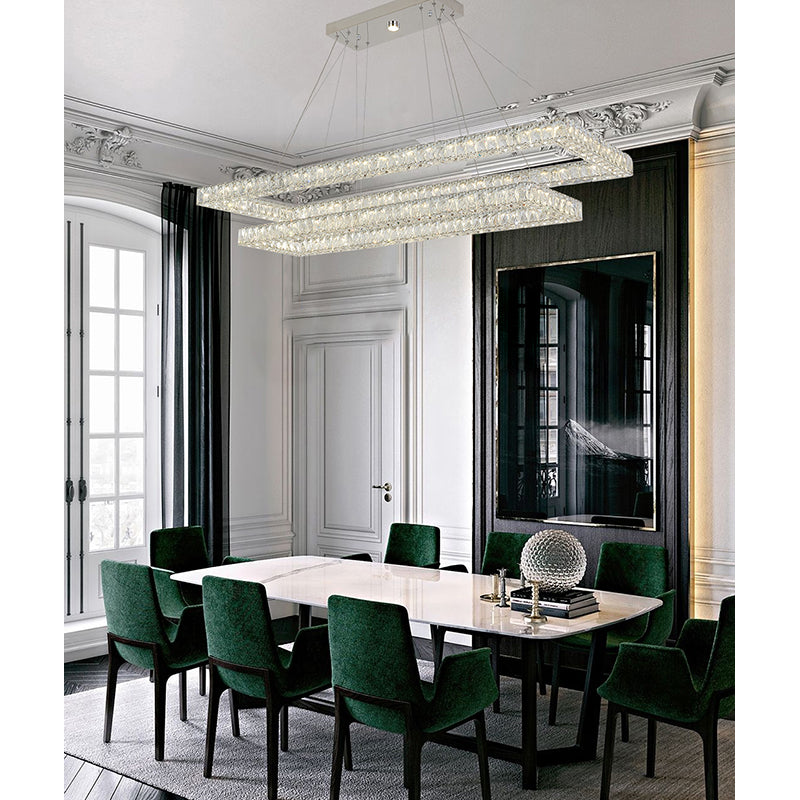 Two Tier Rectangular Clear Crystal Chandelier with Chrome Hardware by Bethel - view 6