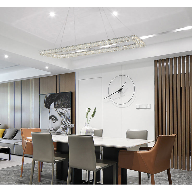 Triple Sided Clear Crystal Rectangular Shaped LED Chandelier by Bethel - view 5