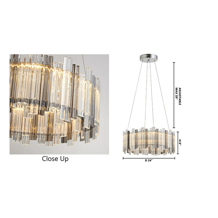 Round Clear &amp; Smoke Glass LED Chandelier with Chrome Hardware