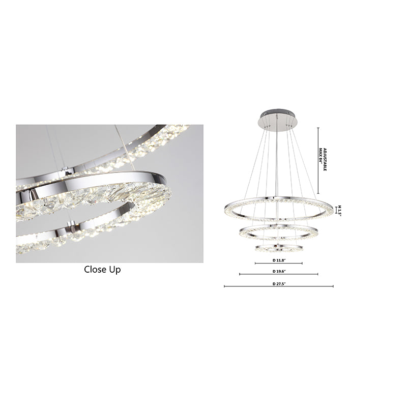 Three Tier Clear Crystal Ring LED Light Fixture with Chrome Stainless Steel by Bethel - view 6