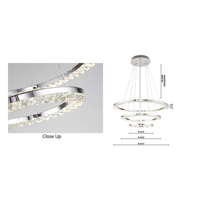 Three Tier Clear Crystal Ring LED Light Fixture with Chrome Stainless Steel by Bethel - view 6