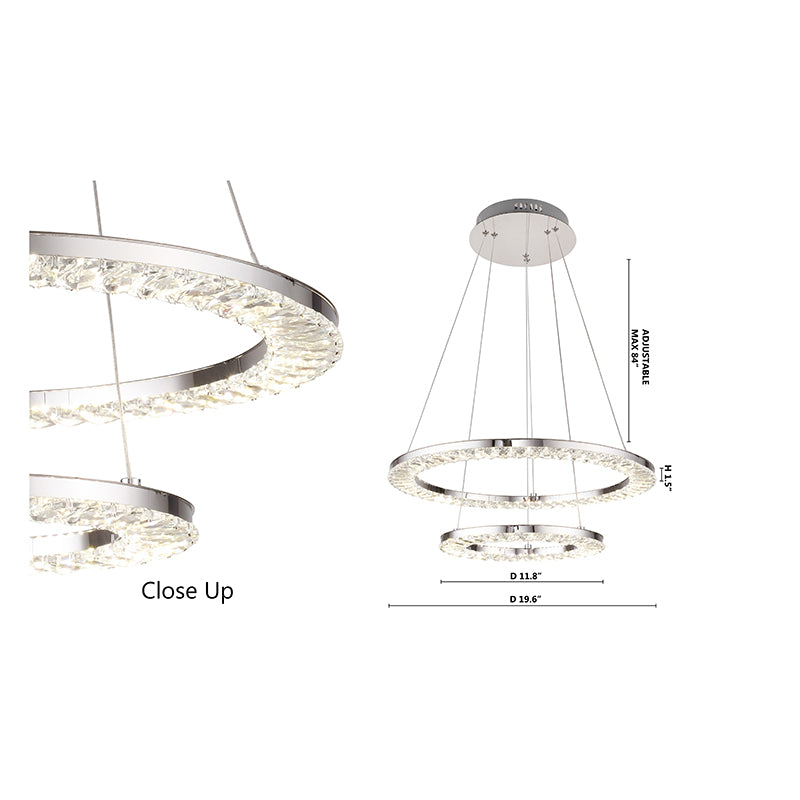 Two Tier Double Ring Clear Crystal LED Light Fixture with Chrome Stainless by Bethel - view 5