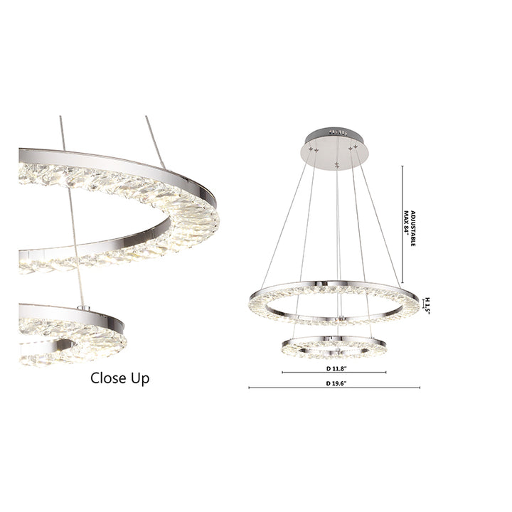 Two Tier Double Ring Clear Crystal LED Light Fixture with Chrome Stainless by Bethel - view 5