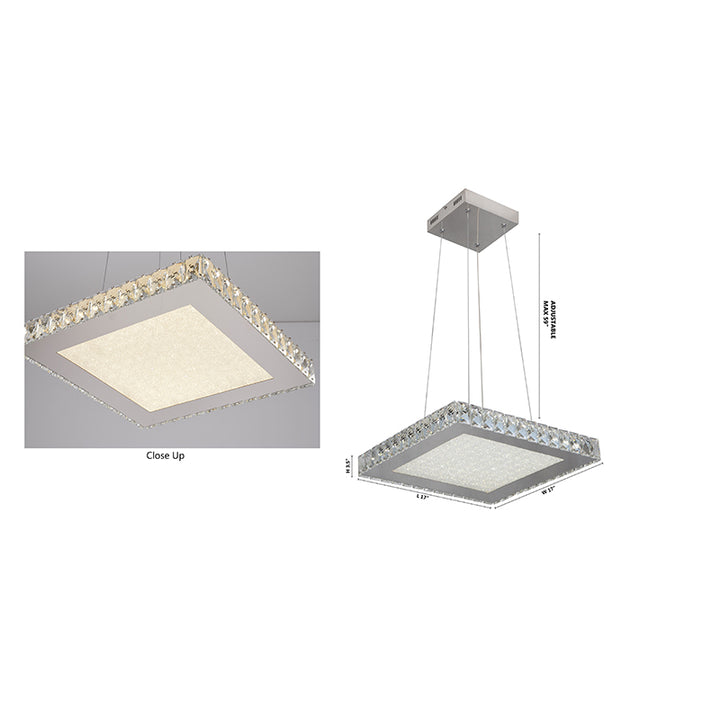 Square Clear Crystal Chandelier with Chrome Frame and Beaded Sand Glass Diffuser by Bethel - view 5