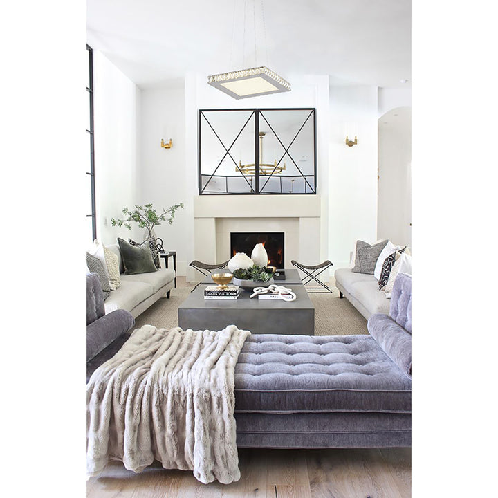 Square Clear Crystal Chandelier with Chrome Frame and Beaded Sand Glass Diffuser by Bethel - view 7