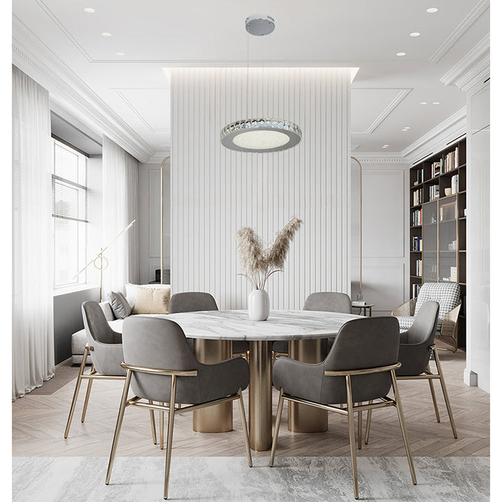 Round Clear Crystal LED Chandelier with Chrome Hardware and Beaded Sand Diffuser by Bethel - view 3