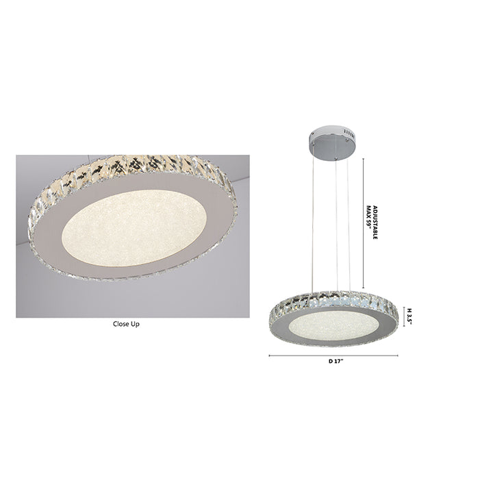 Round Clear Crystal LED Chandelier with Chrome Hardware and Beaded Sand Diffuser by Bethel - view 4