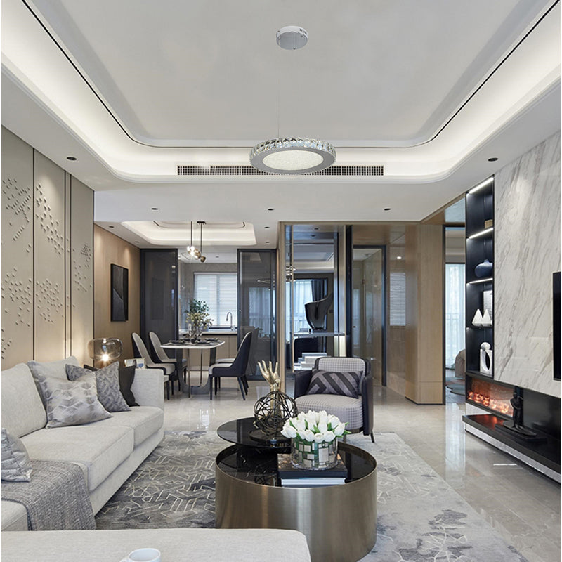 Round Clear Crystal LED Chandelier with Chrome Hardware and Beaded Sand Diffuser by Bethel - view 5