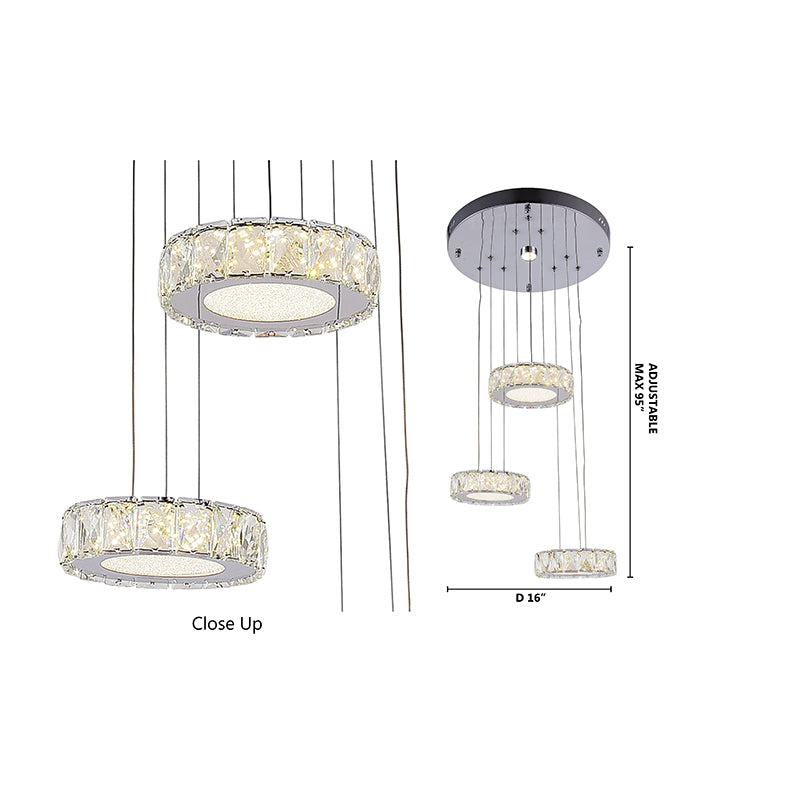 Three Light Hanging Pendant LED Chandelier with Chrome Hardware by Bethel