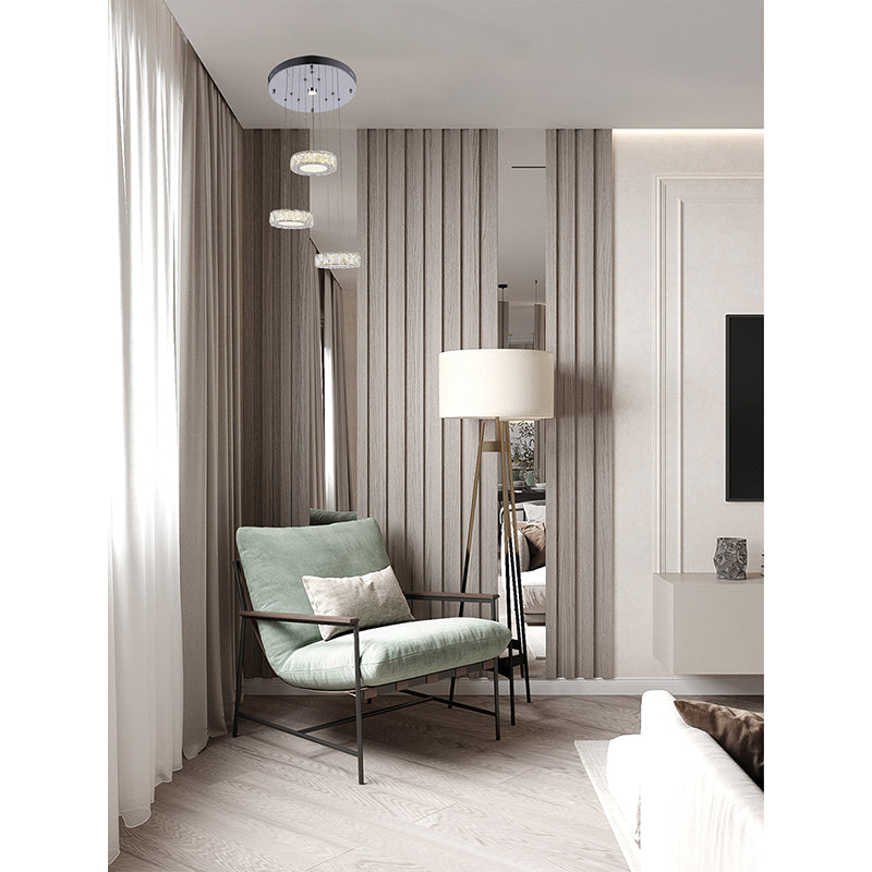 Three Light Hanging Pendant LED Chandelier with Chrome Hardware by Bethel - view 2